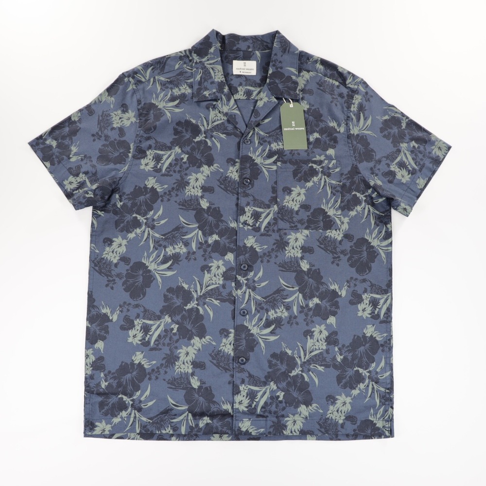 Mutual‎ Weave Men's Short Sleeve Pocket All Over Floral Camp Shirt Navy M